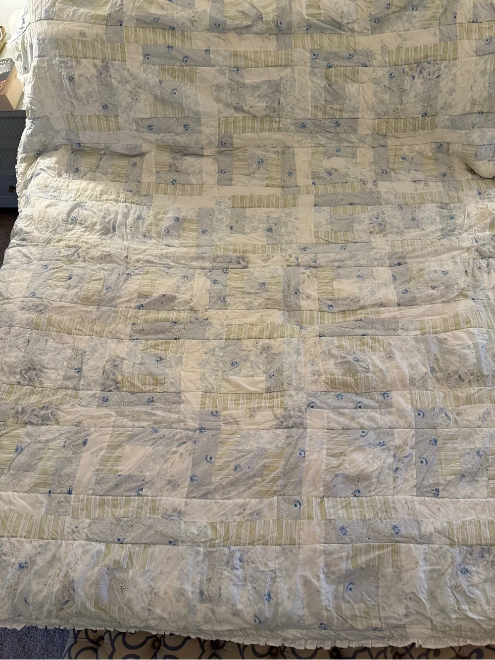 Simply Shabby Chic British Rose RUFFLED Patchwork Quilted FULL/QUEEN Quilt